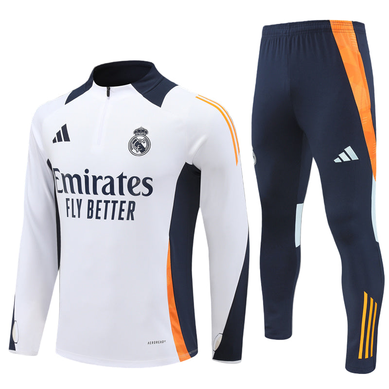 Real Madrid Tracksuit - White/Orange KIDS